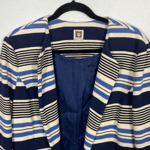 Anne Klein Stripe Tulip Hem Jacket Blue and Cream - Picture 2 of 14